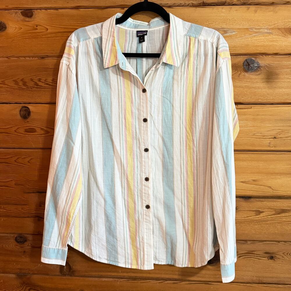 Patagonia Pastel Stripe Button Front Long Sleeve Top Medium
